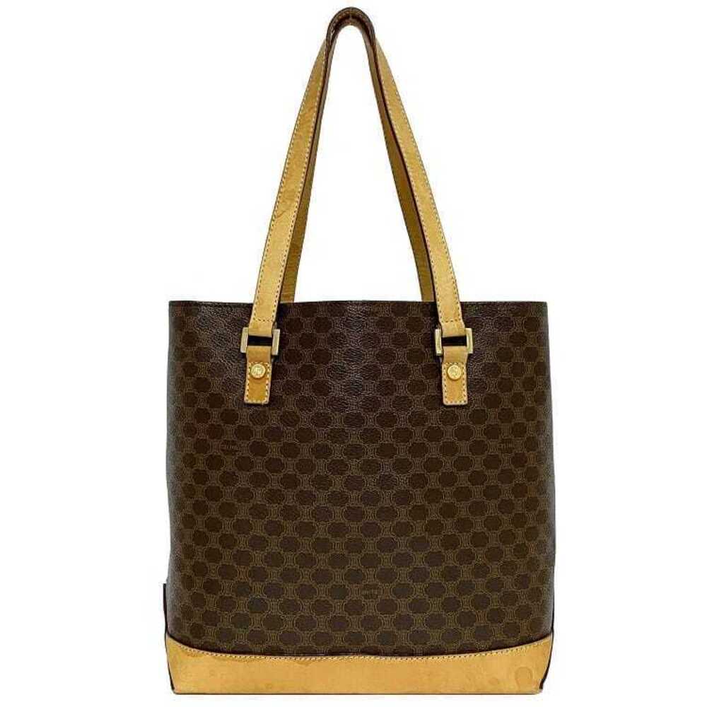 Celine Tote Bag Brown Beige Macadam Leather Shoulder Retro All over